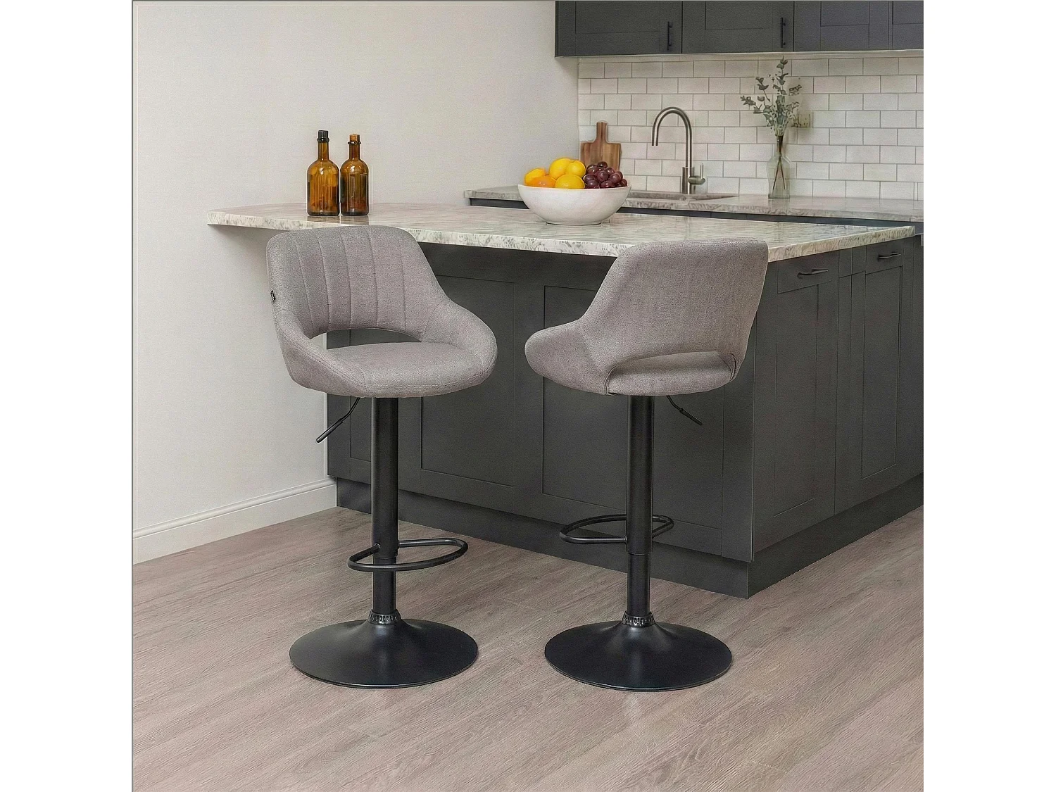 Tabouret de bar - Tissu & Noir - Gris - Milet