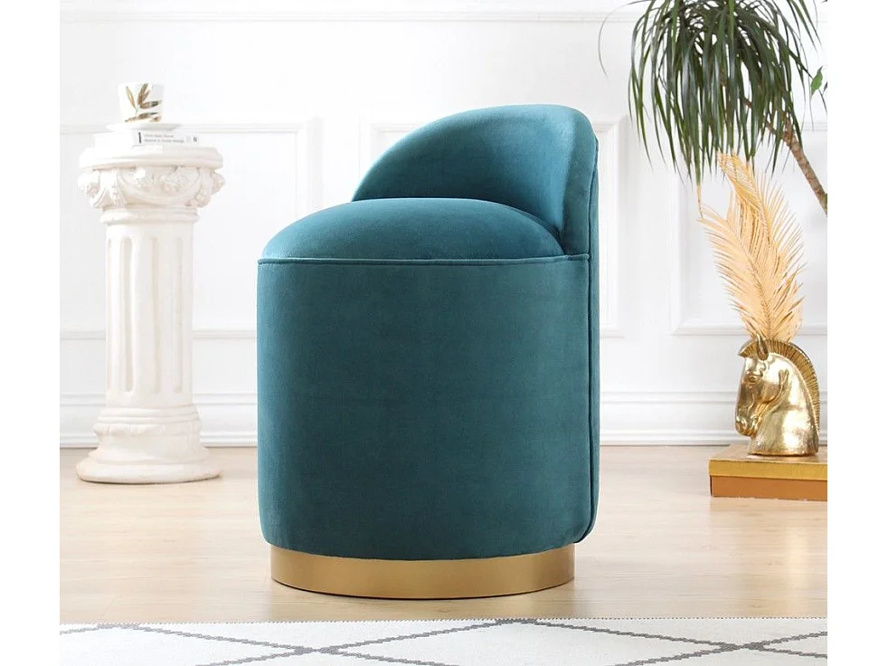 Pouf design Cuvelo D45cm Velours Vert pétrole avec base Or