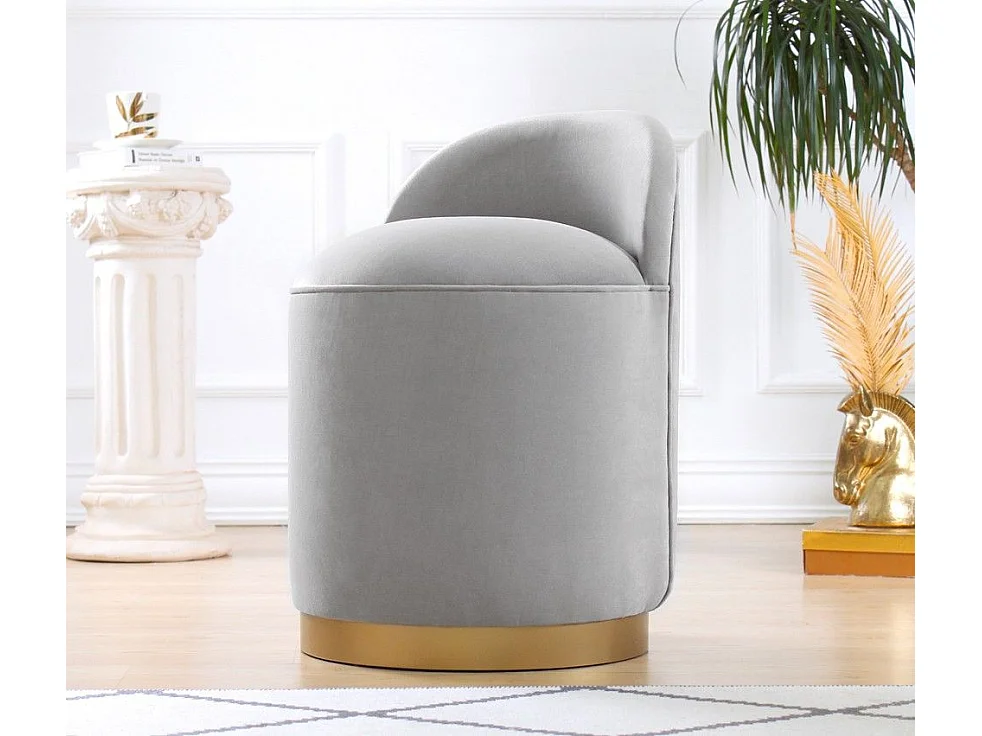 Pouf design Cuvelo D45cm Velours Gris clair avec base Or