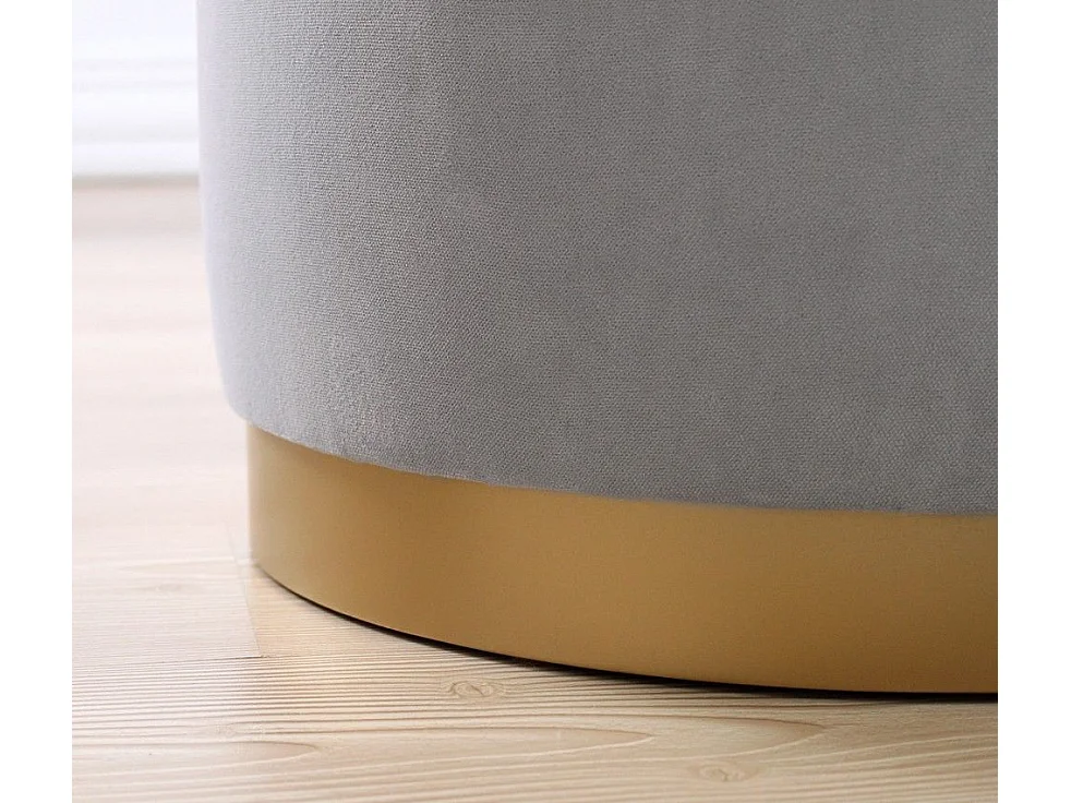 Pouf design Cuvelo D45cm Velours Gris clair avec base Or