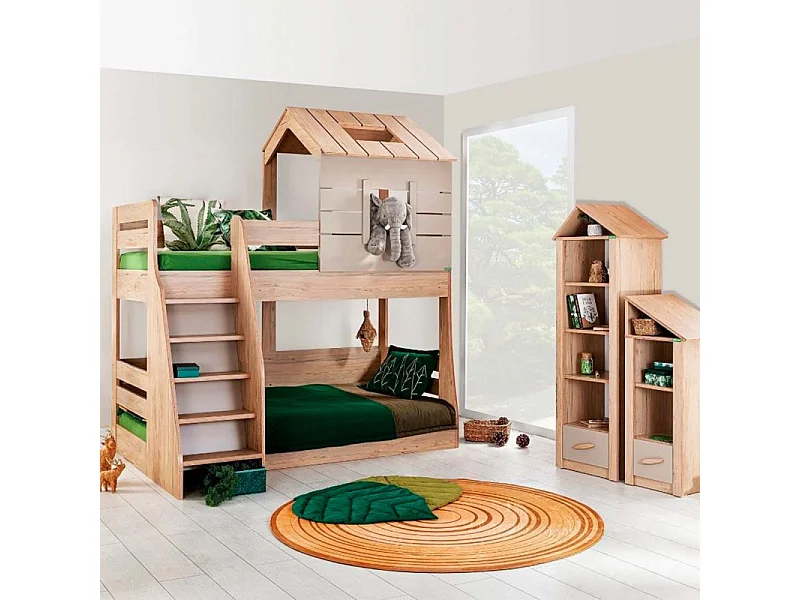 Huisjesstapelbed met trap links spaanplaat grijs 90/100x200cm