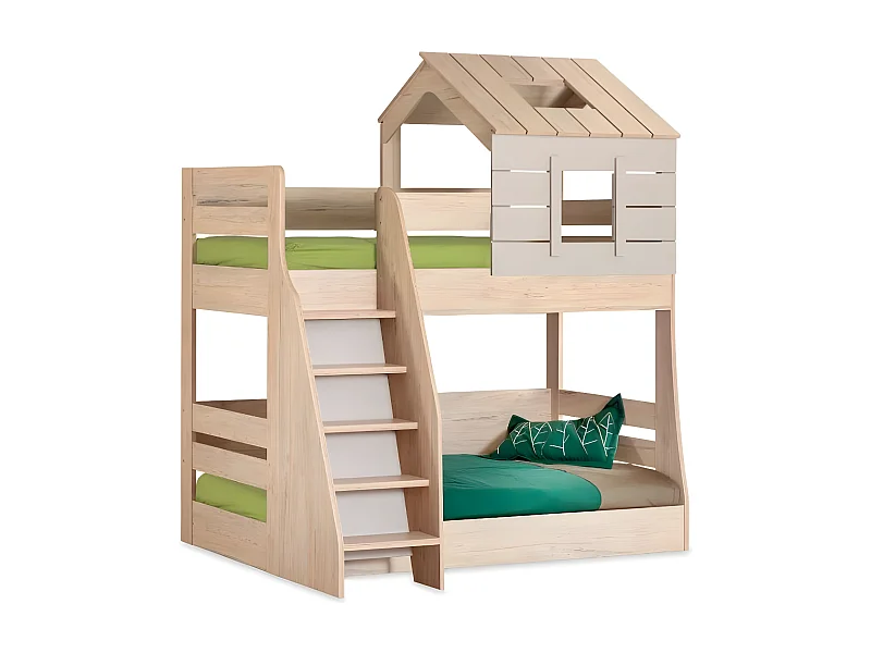 Letto a castello casetta scala sinistra truciolato grigio 90/100x200cm