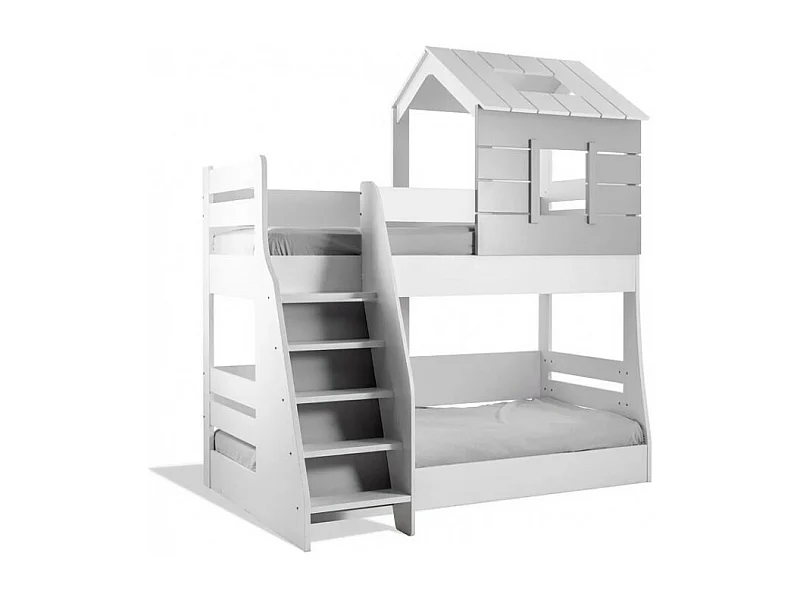 Litera casita escalera izquierda blanca 90/100x200cm