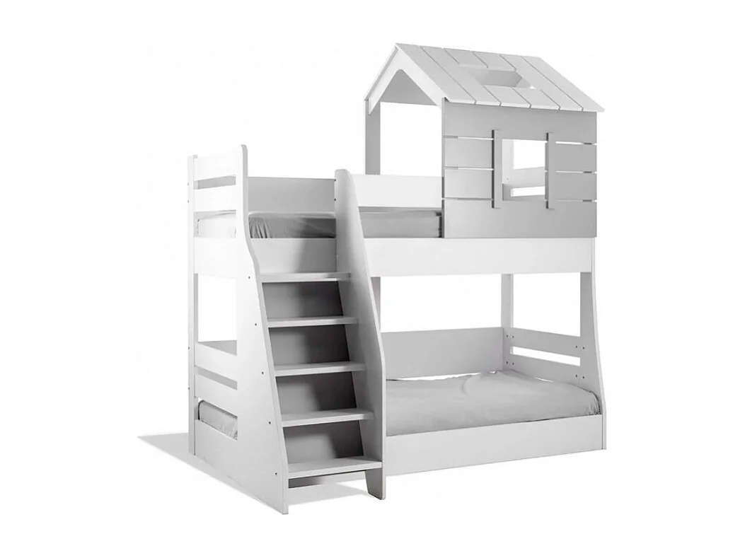 Litera casita escalera izquierda blanca 90/100x200cm