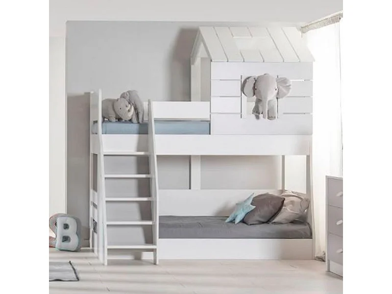 Litera casita escalera izquierda blanca 90/100x200cm