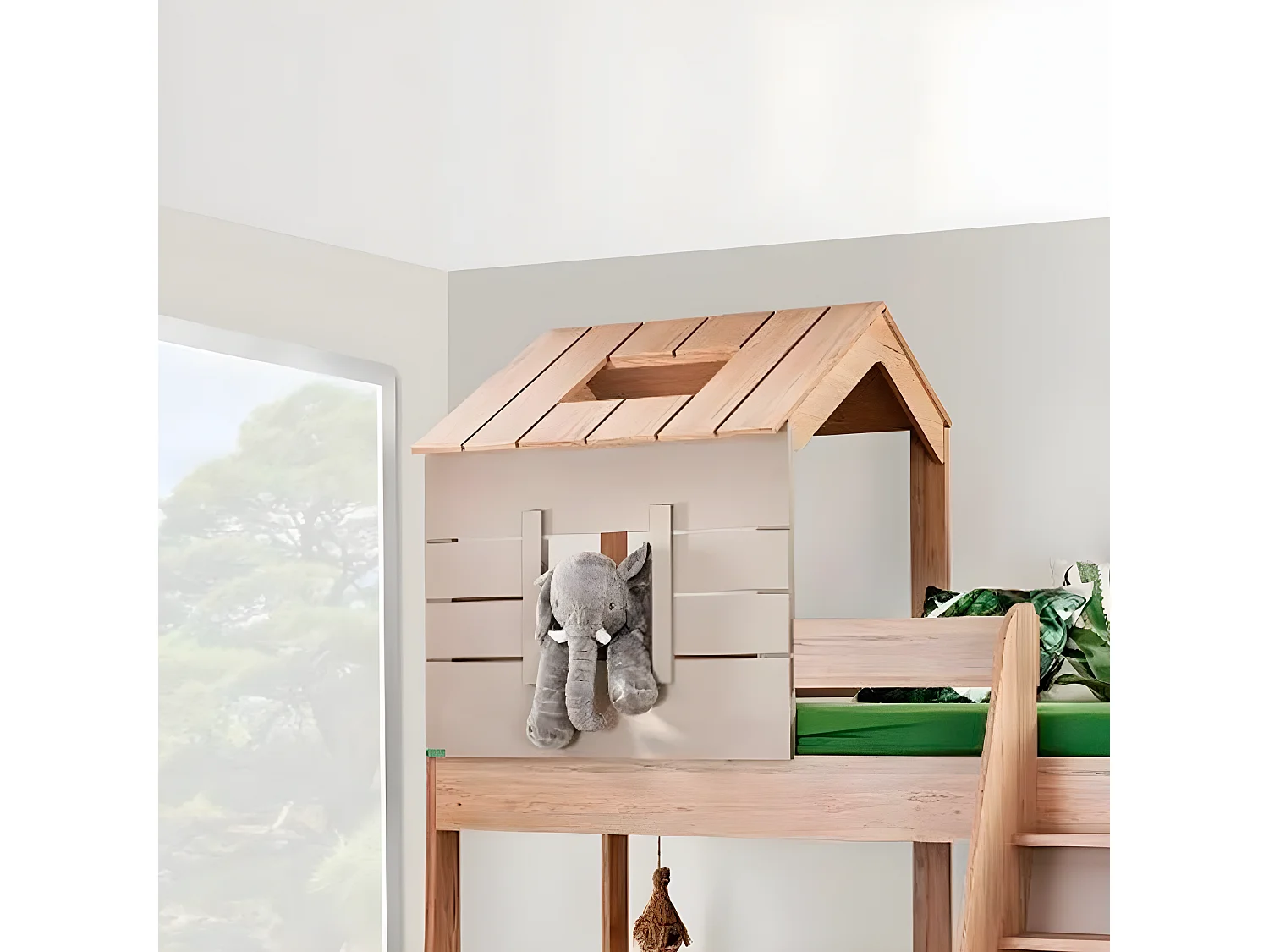 Letto a castello casetta scala destra truciolato grigio 90/100x200cm