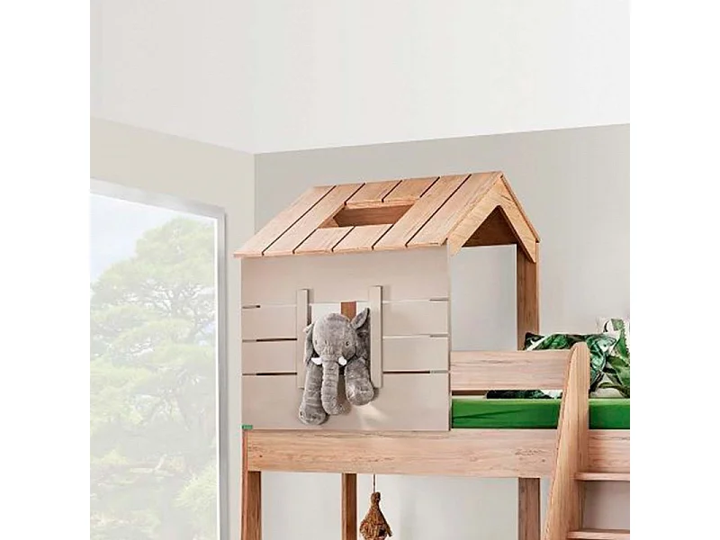 Etagenbett Häuschen Treppe rechts grau 90/100x200cm