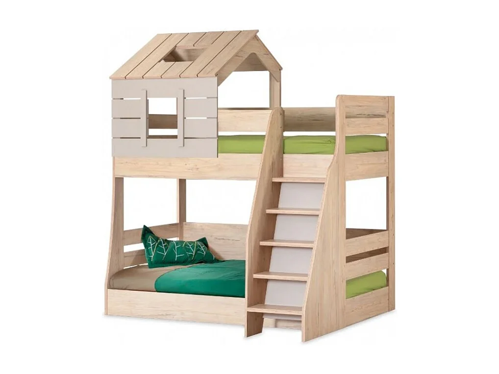 Lit superposé Montessori escalier droit  gris  229x207x149cm