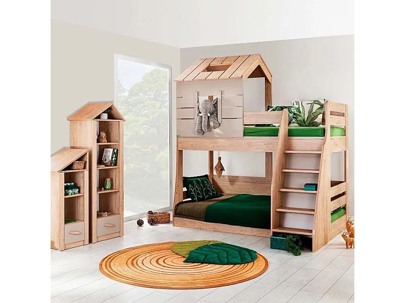 Lit superposé Montessori escalier droit  gris  229x207x149cm