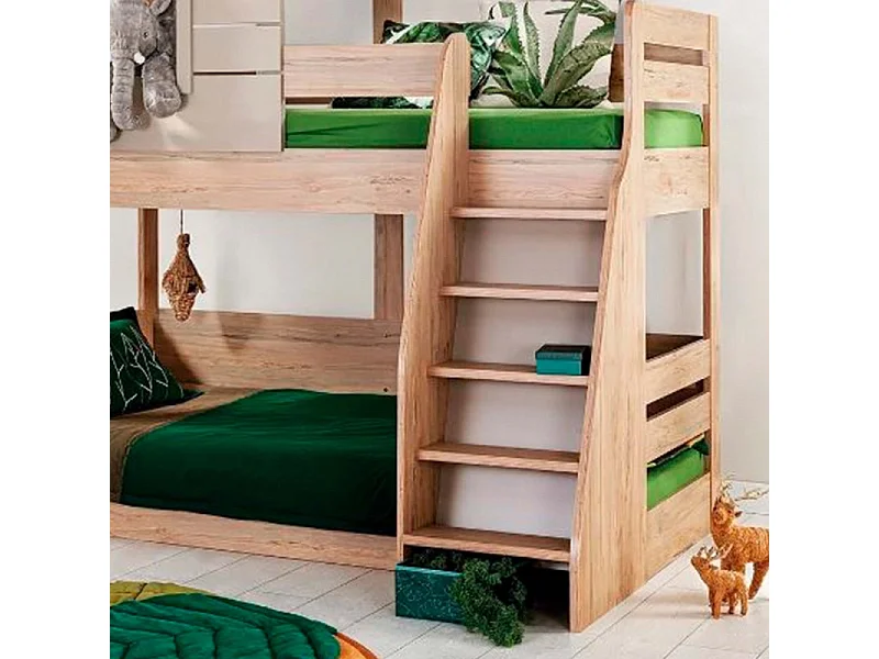 Lit superposé Montessori escalier droit  gris  229x207x149cm