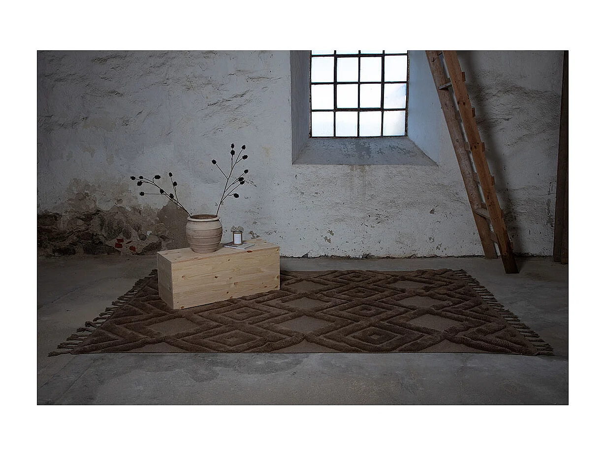 Tapis Déco en Laine "Dahlia" 200x300cm Marron Foncé