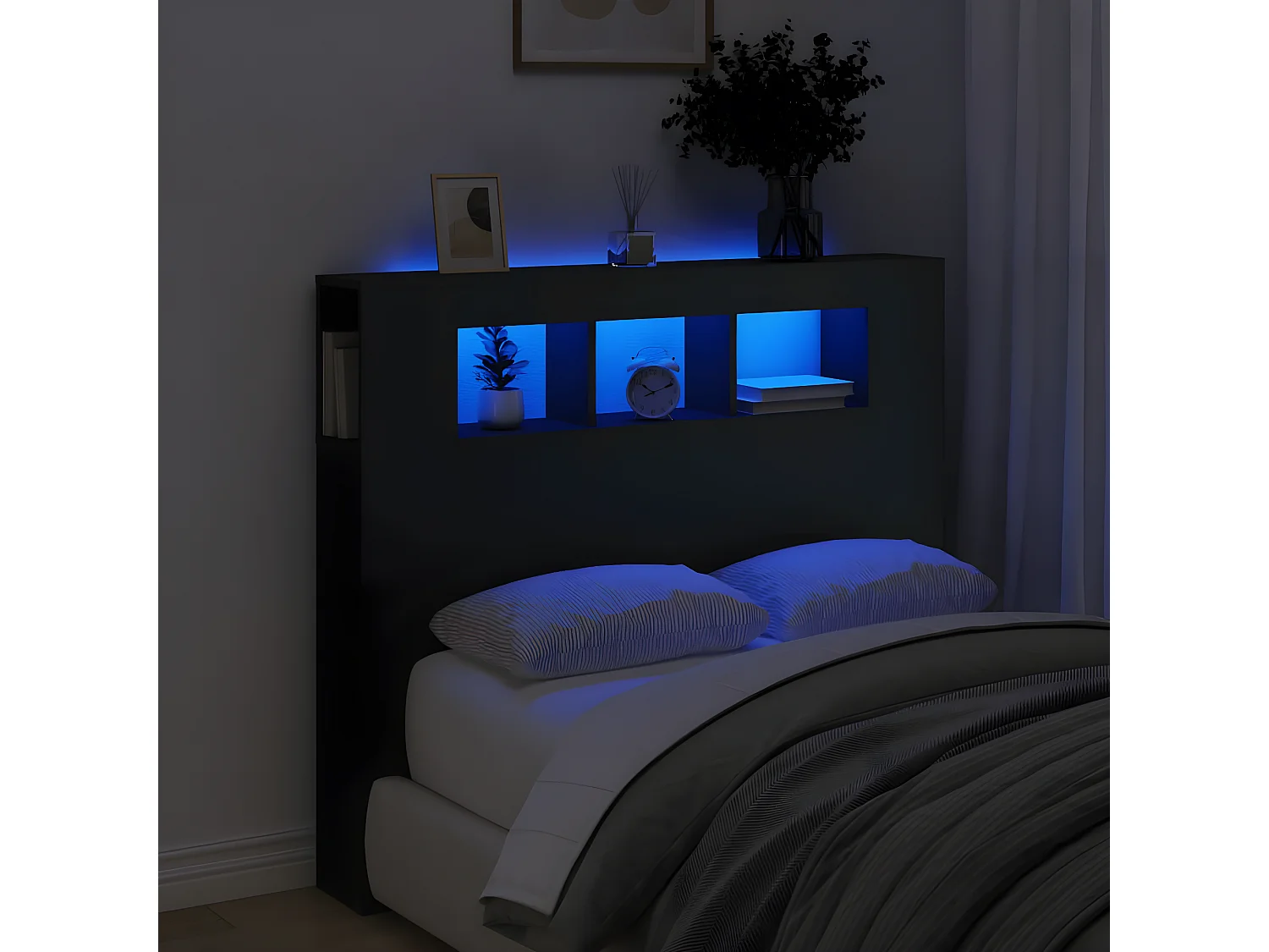 Tête de lit à LED noir 120x18,5x103,5 bois d'ingénierie