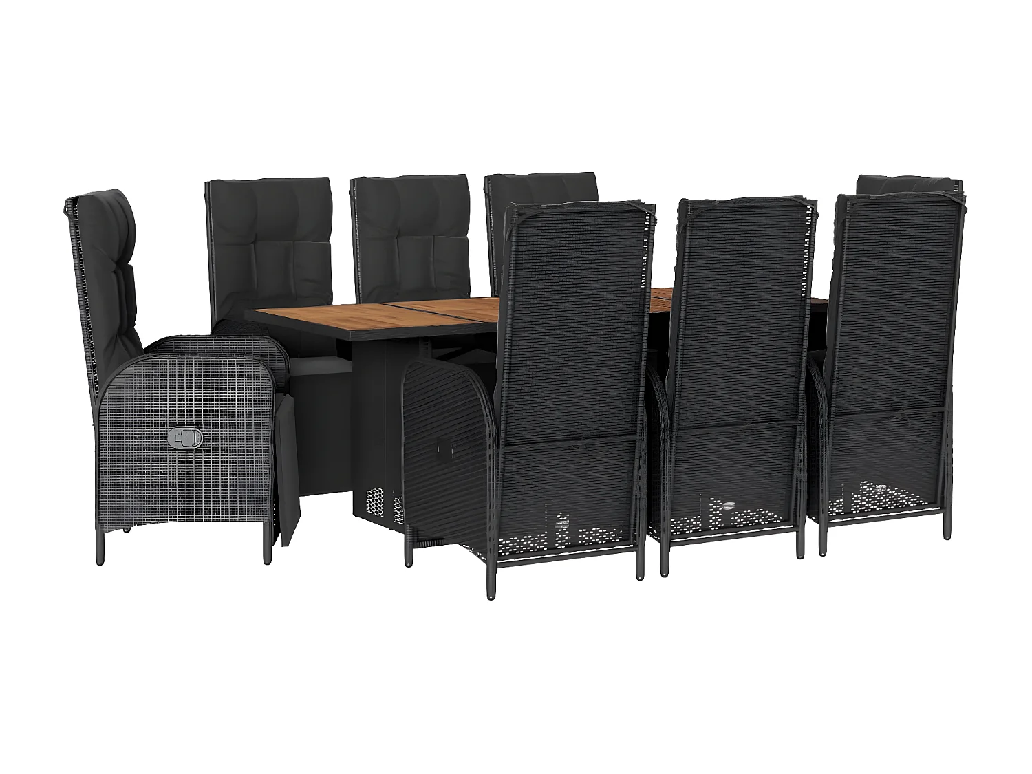 Ensemble à manger de jardin 9pcs coussins noir résine tressée