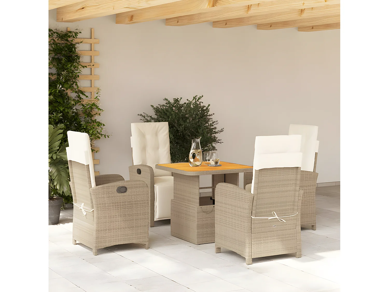 Ensemble à manger de jardin avec coussins 5pcs Beige poly rotin