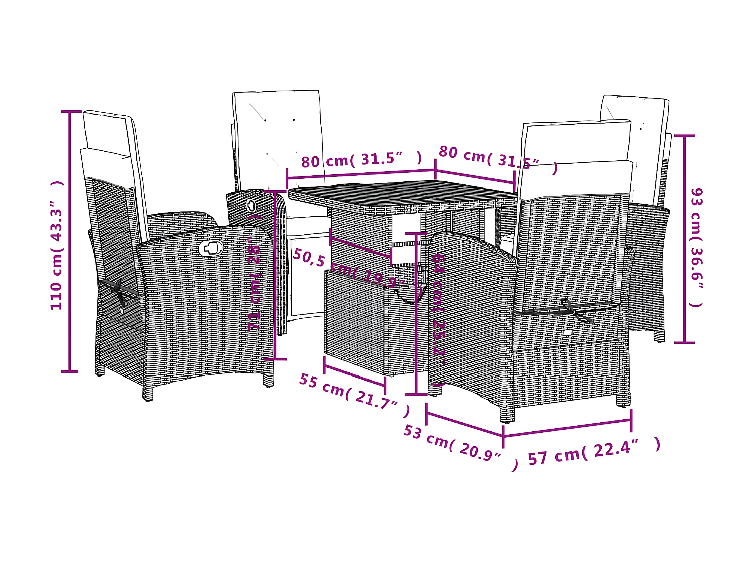 Ensemble à manger de jardin avec coussins 5pcs Beige poly rotin