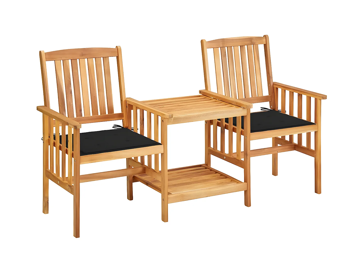 Chaises de jardin avec table à thé et coussins Acacia solide 5