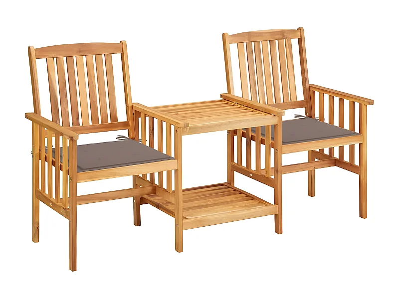 Chaises de jardin avec table à thé et coussins Acacia solide 17