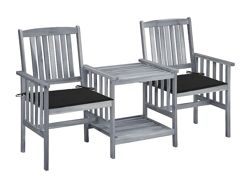 Chaises de jardin avec table à thé et coussins Acacia solide 38