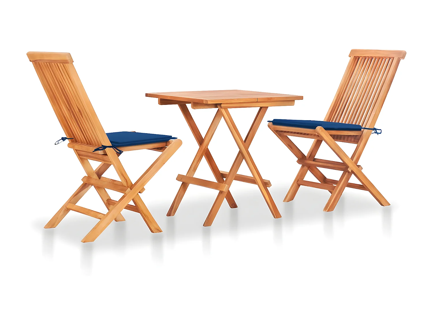 Ensemble de bistro 3 pcs avec coussins bleu royal Bois de teck