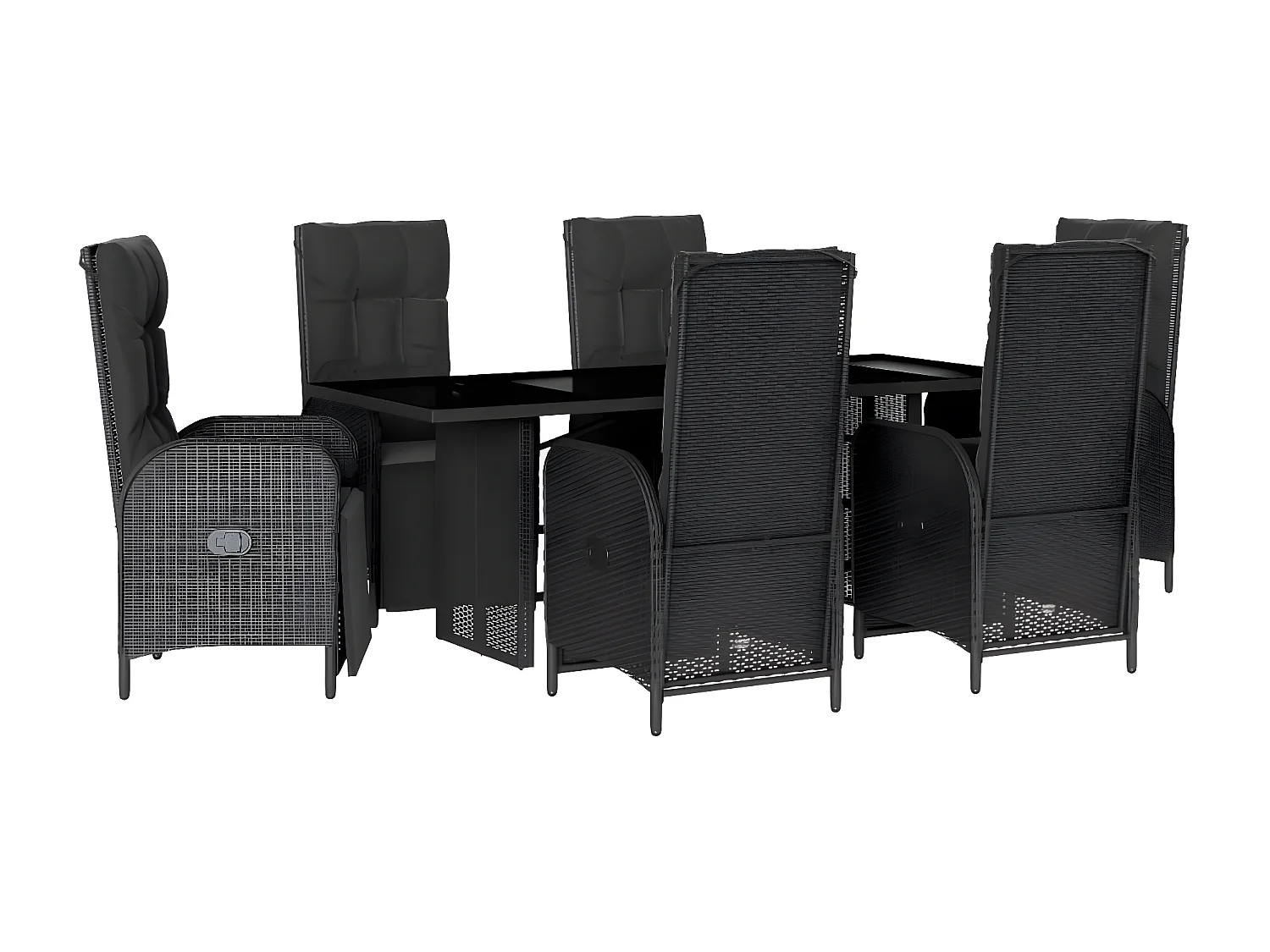 Ensemble à manger de jardin coussins 7pcs Noir Résine tressée