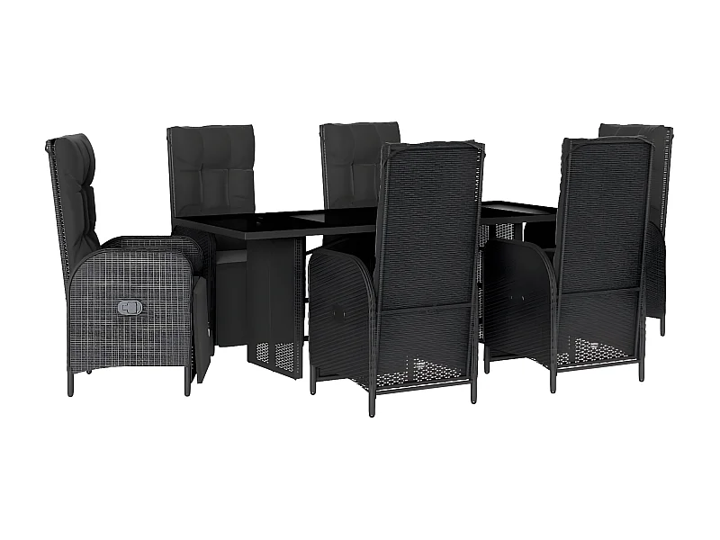 Ensemble à manger de jardin coussins 7pcs Noir Résine tressée