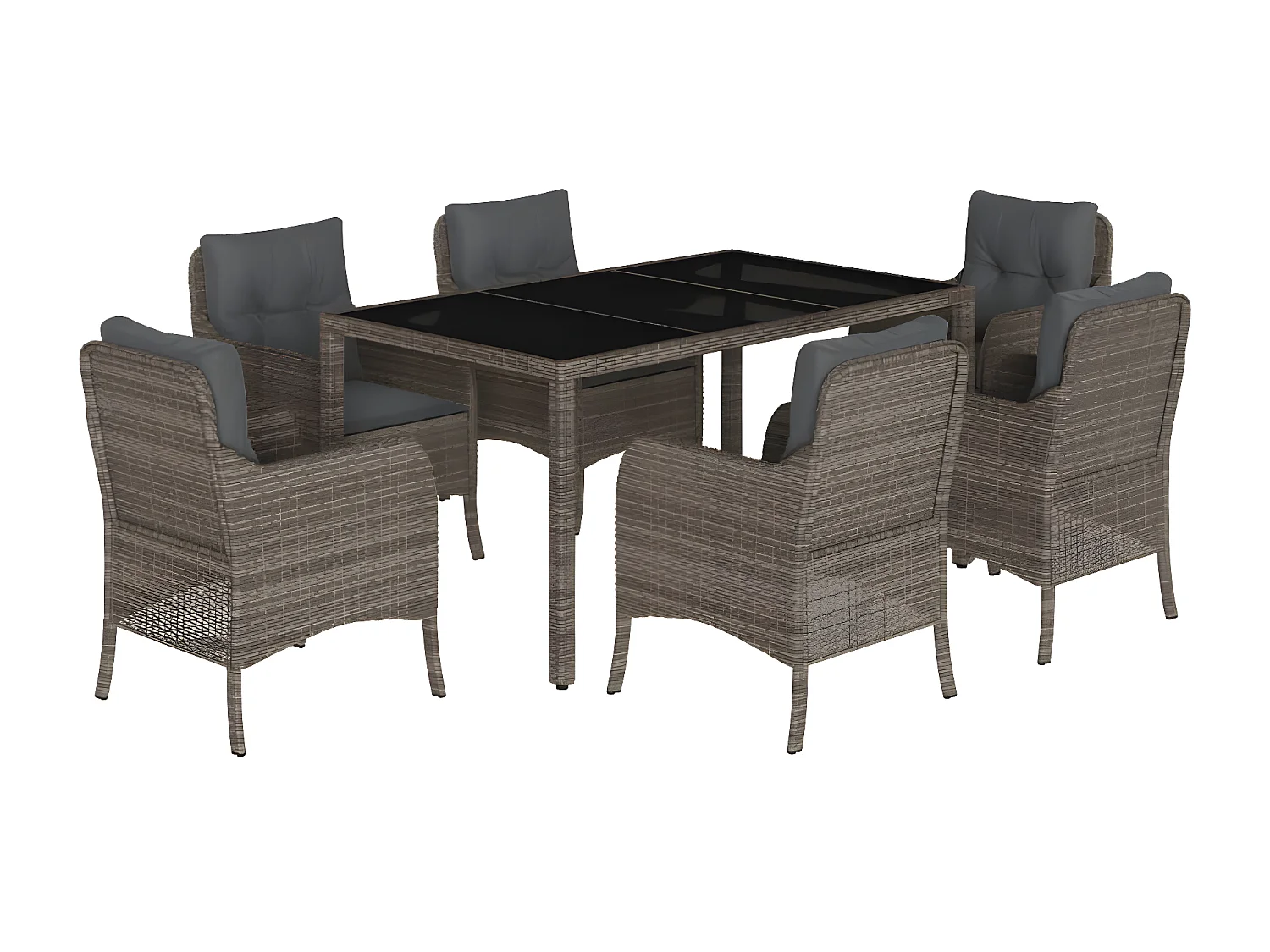 Ensemble à manger de jardin et coussins 7 pcs gris rotin