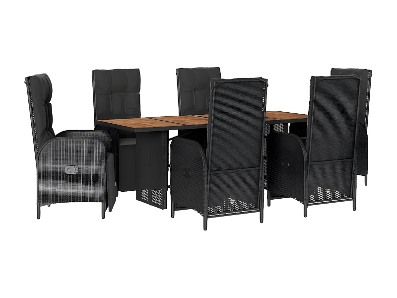 Ensemble à manger de jardin coussins 7pcs Noir Résine tressée