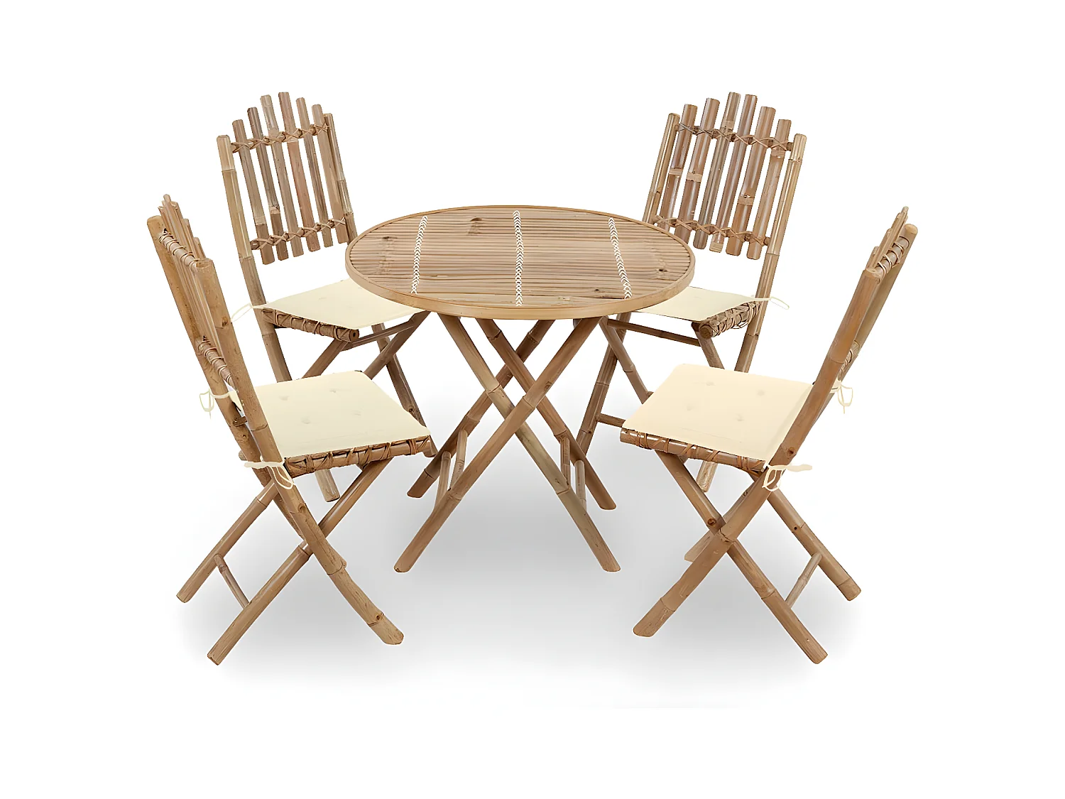 Mobilier à dîner d'extérieur pliable 5 pcs avec coussins Bambou 10