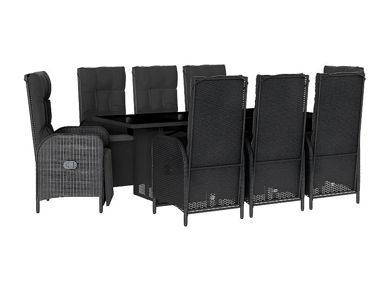 Ensemble à manger de jardin 9pcs coussins noir résine tressée