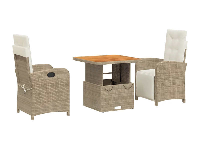 Ensemble à manger de jardin et coussins 3 pcs Beige poly rotin