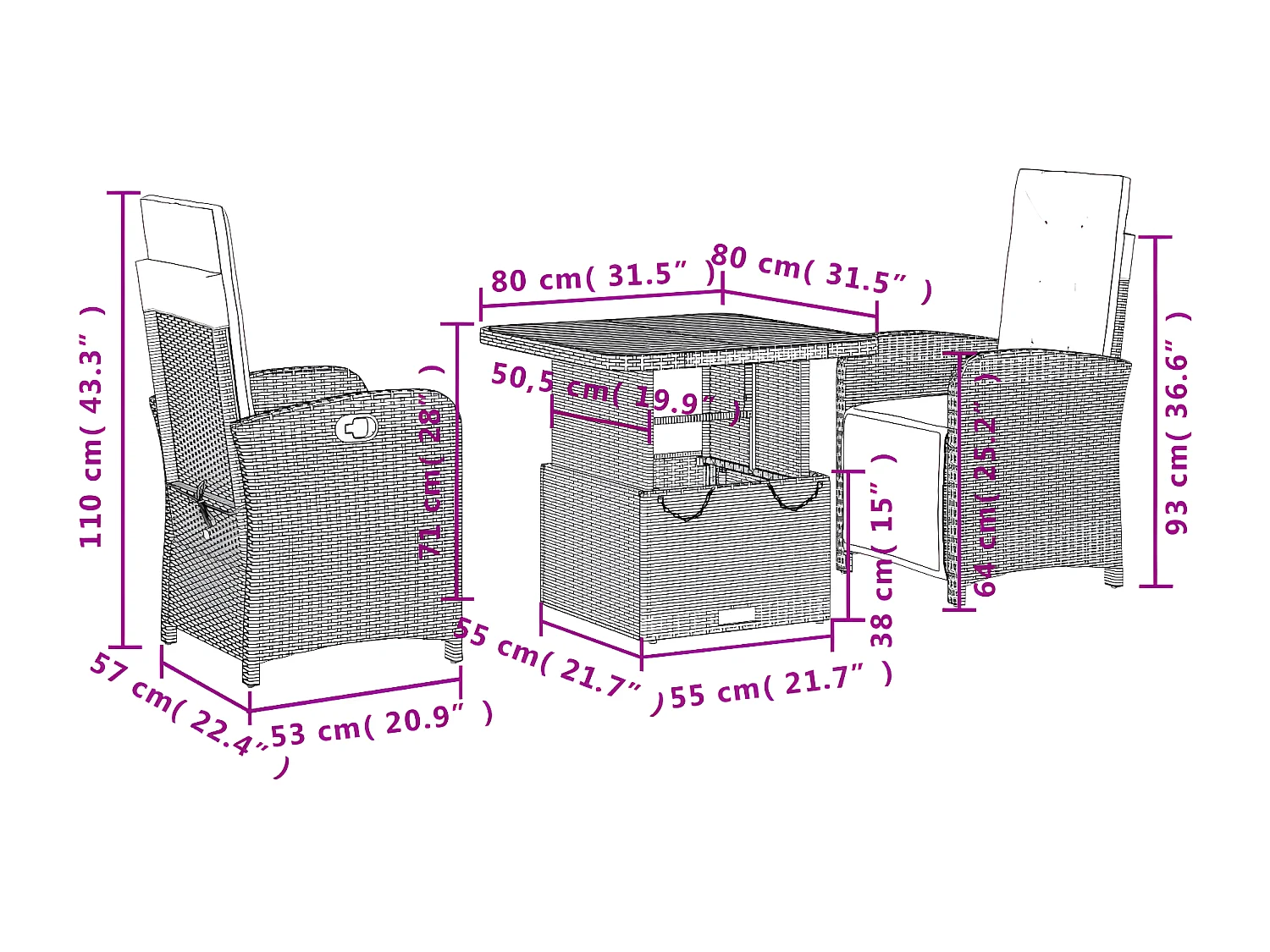 Ensemble à manger de jardin et coussins 3 pcs Beige poly rotin