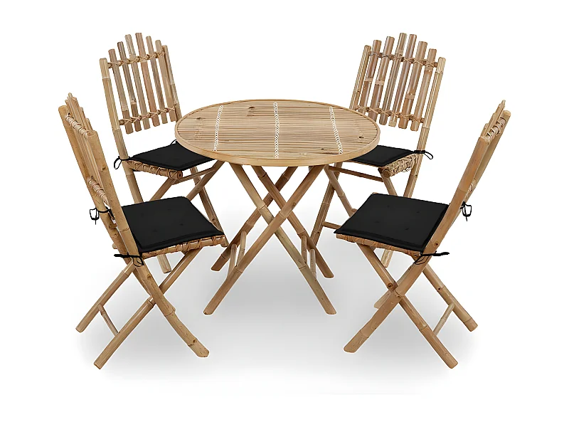 Mobilier à dîner d'extérieur pliable 5 pcs avec coussins Bambou 14