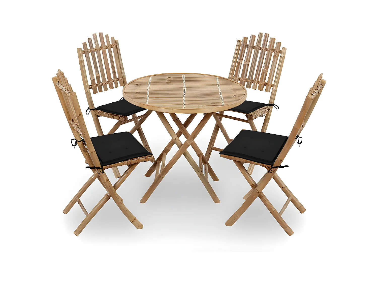 Mobilier à dîner d'extérieur pliable 5 pcs avec coussins Bambou 14