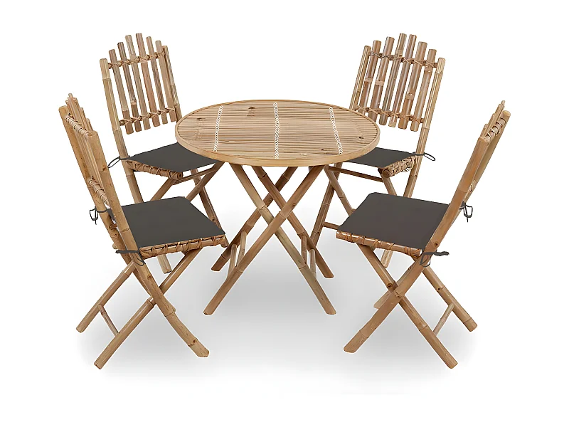 Mobilier à dîner d'extérieur pliable 5 pcs avec coussins Bambou 19