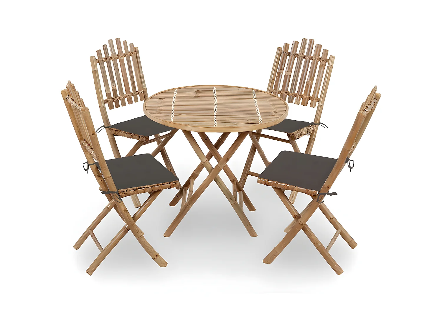 Mobilier à dîner d'extérieur pliable 5 pcs avec coussins Bambou 19
