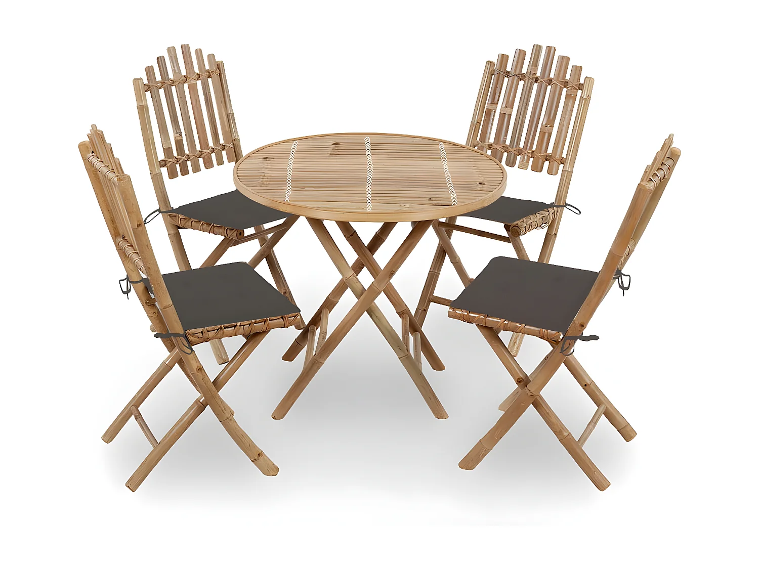 Mobilier à dîner d'extérieur pliable 5 pcs avec coussins Bambou 19