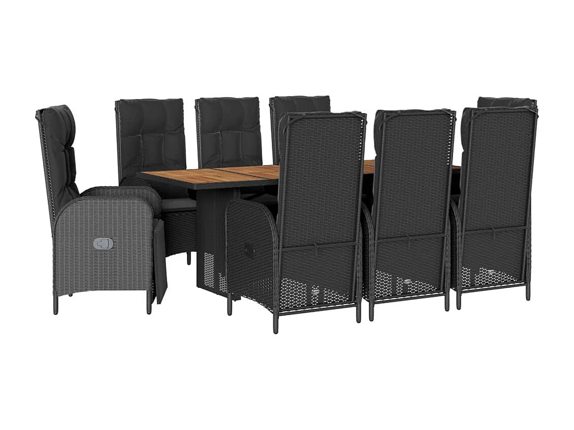 Ensemble à manger de jardin 9pcs coussins noir résine tressée