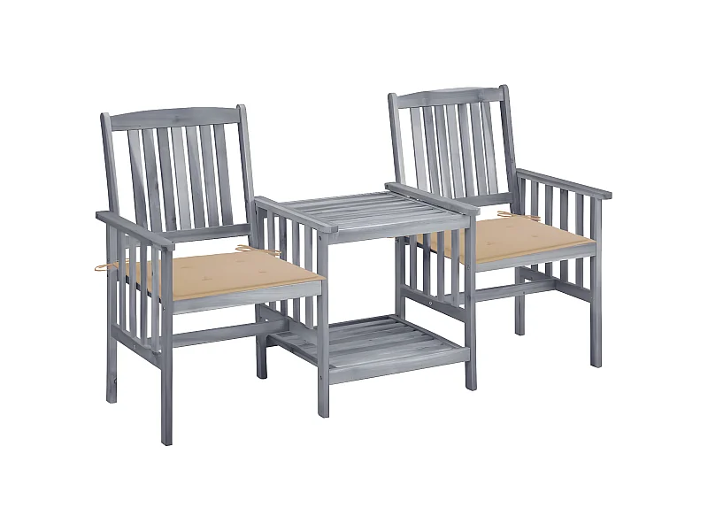 Chaises de jardin avec table à thé et coussins Acacia solide 32