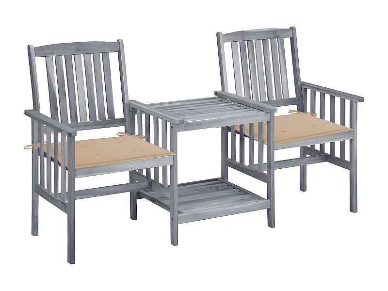 Chaises de jardin avec table à thé et coussins Acacia solide 32