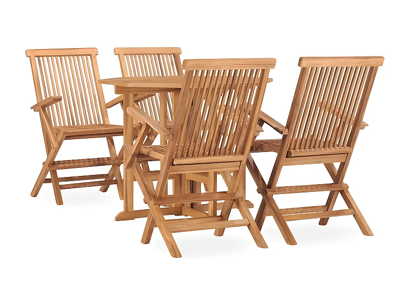 Mobilier à dîner d'extérieur pliable 5 pcs Bois solide de teck 2