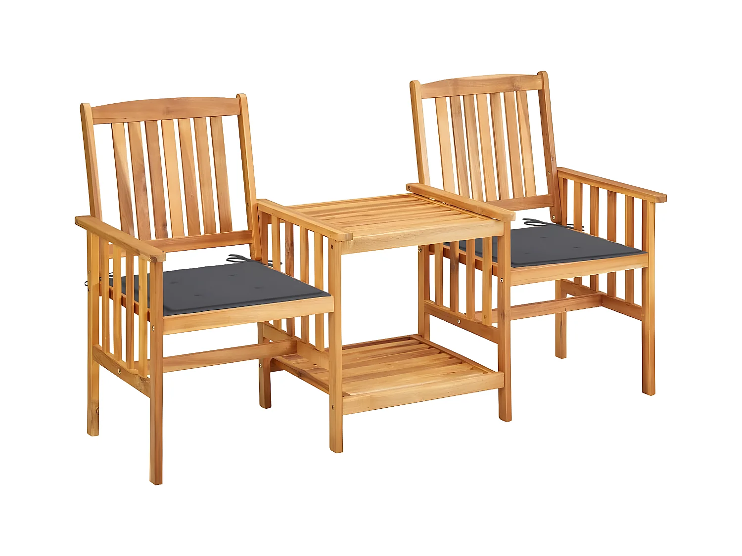 Chaises de jardin avec table à thé et coussins Acacia solide 2