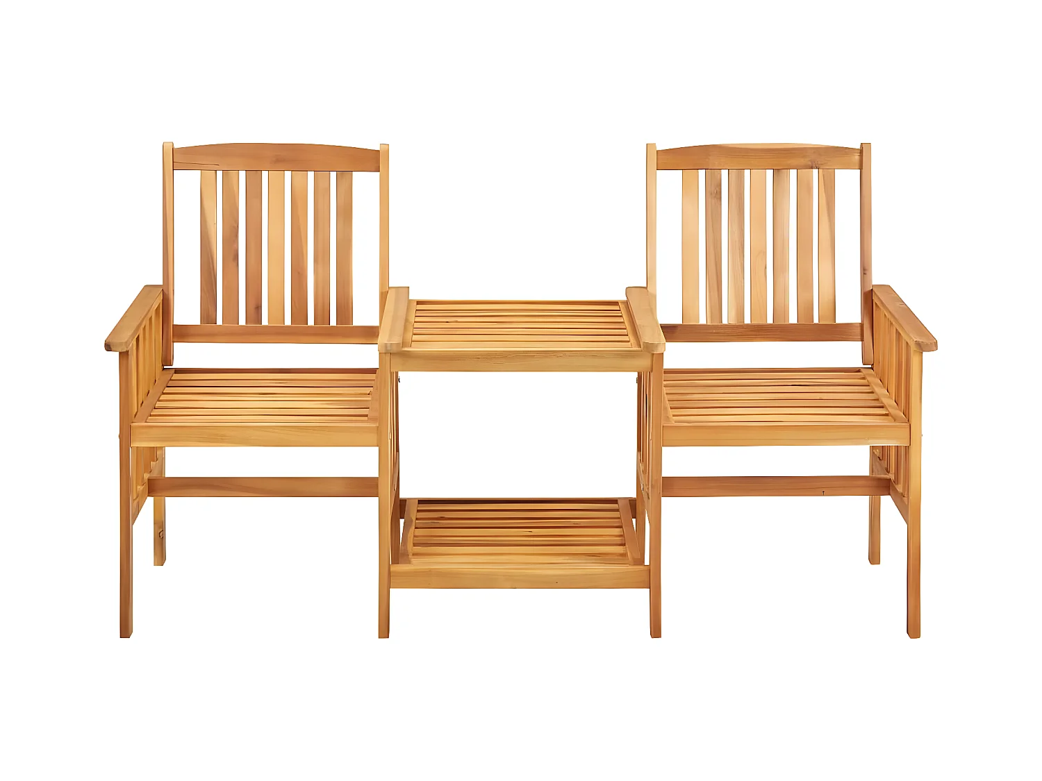 Chaises de jardin avec table à thé et coussins Acacia solide 2