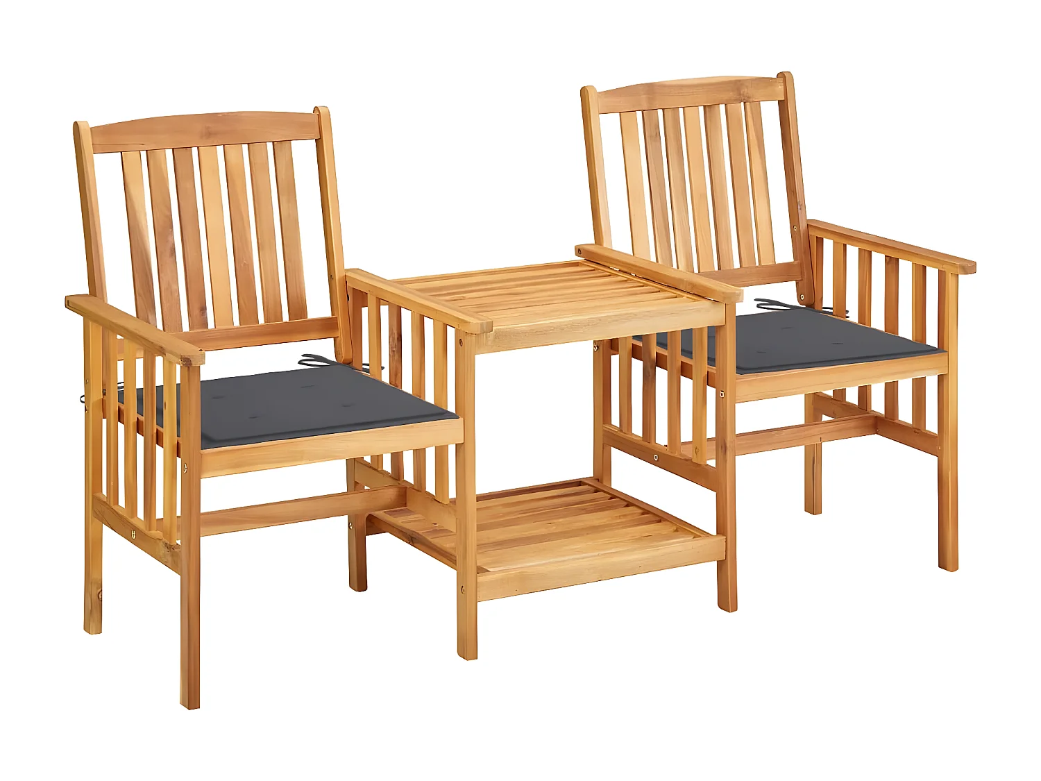 Chaises de jardin avec table à thé et coussins Acacia solide 2