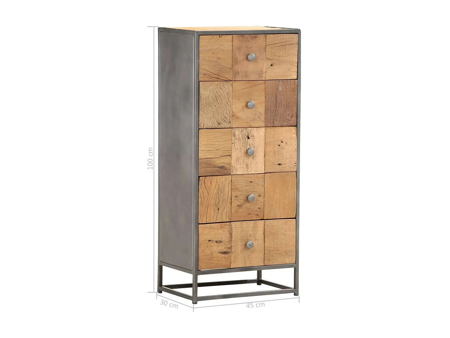 Chiffonnier 5 tiroirs 45 x 30x100 Bois de récupération massif
