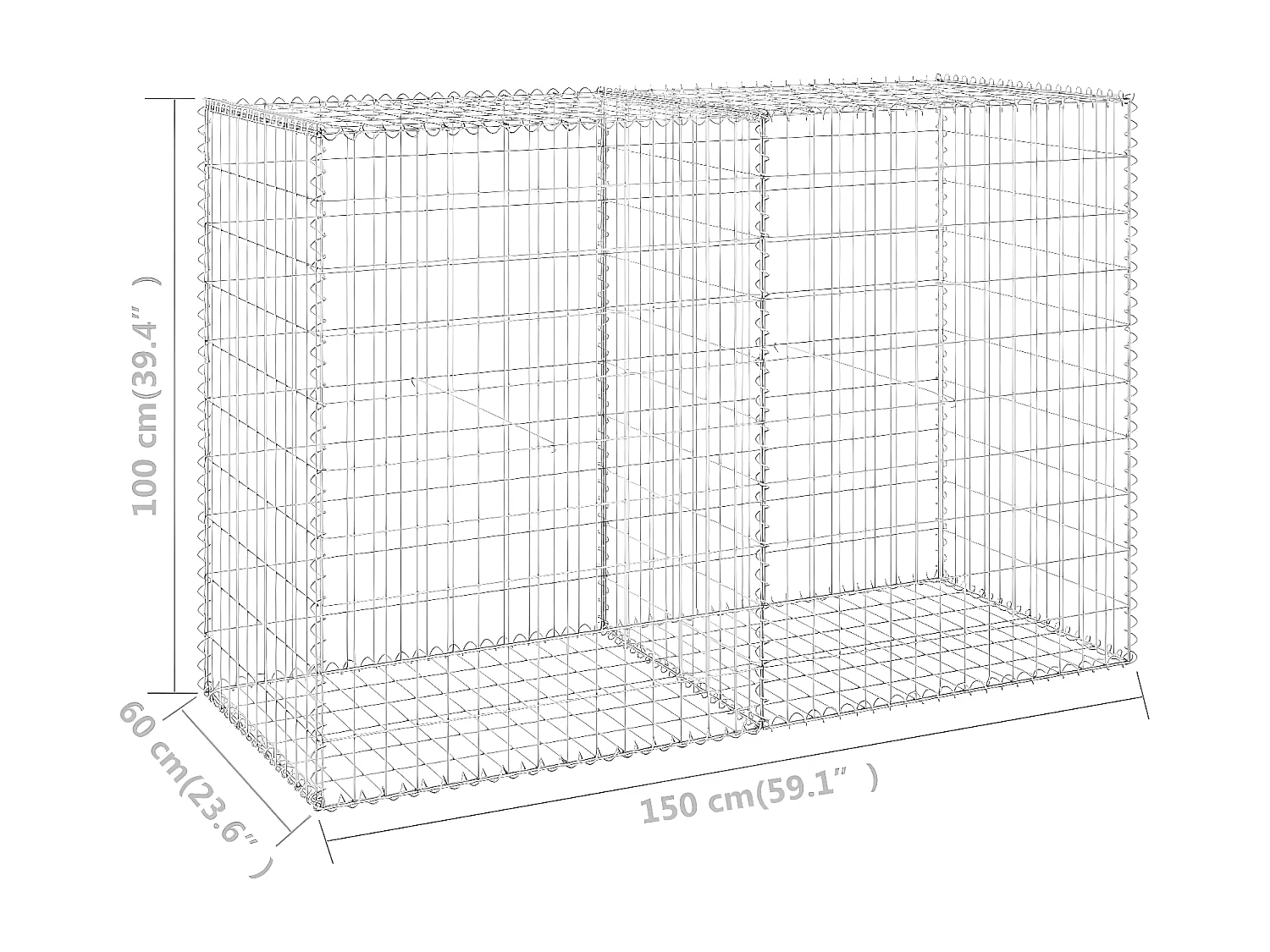 Mur en gabion avec couvercles Acier galvanisé 150x60x100