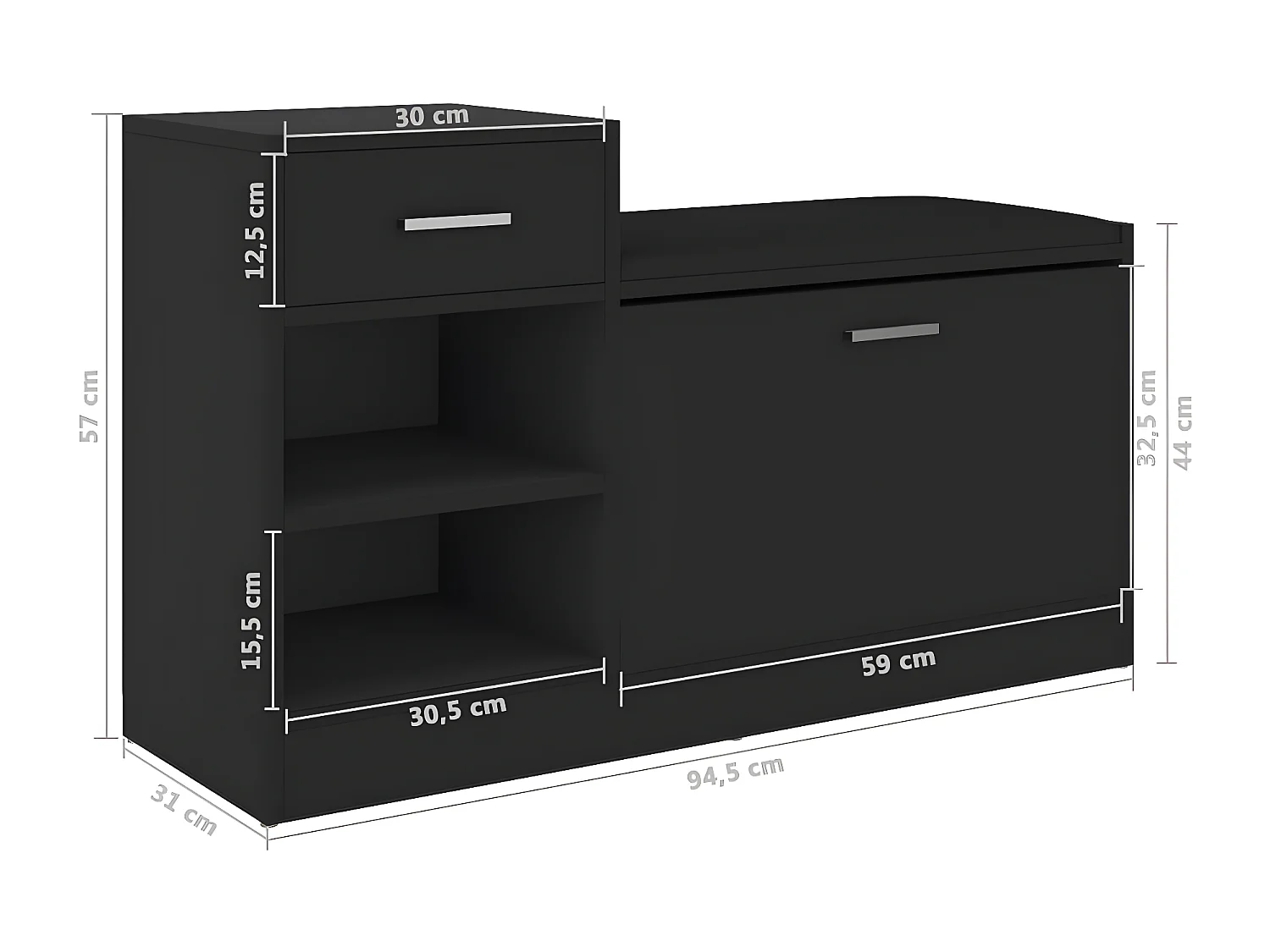 Banc à chaussures Noir 94,5x31x57