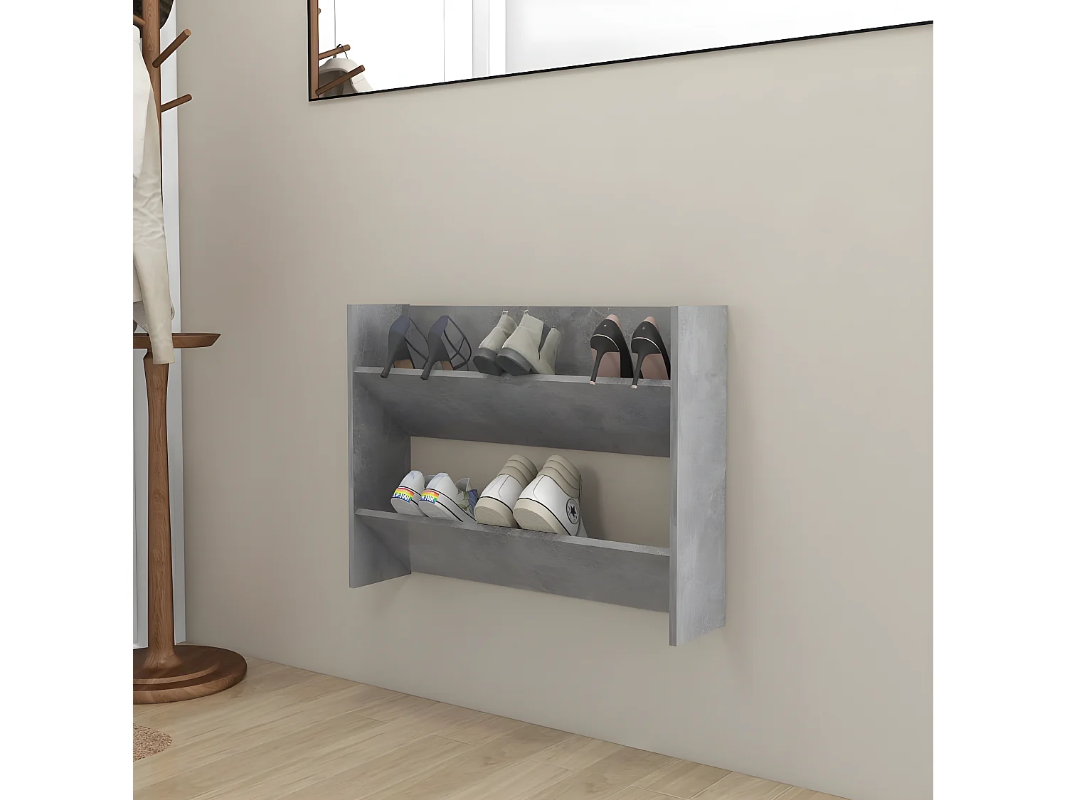 Armoire à chaussures murale Gris béton 80x18x60