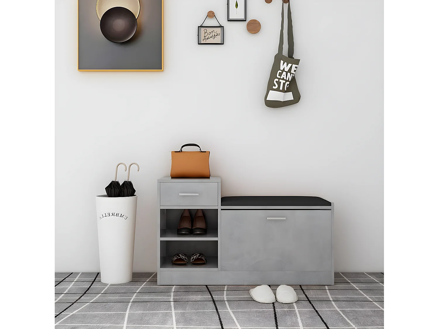 Banc à chaussures Gris béton 94,5x31x57