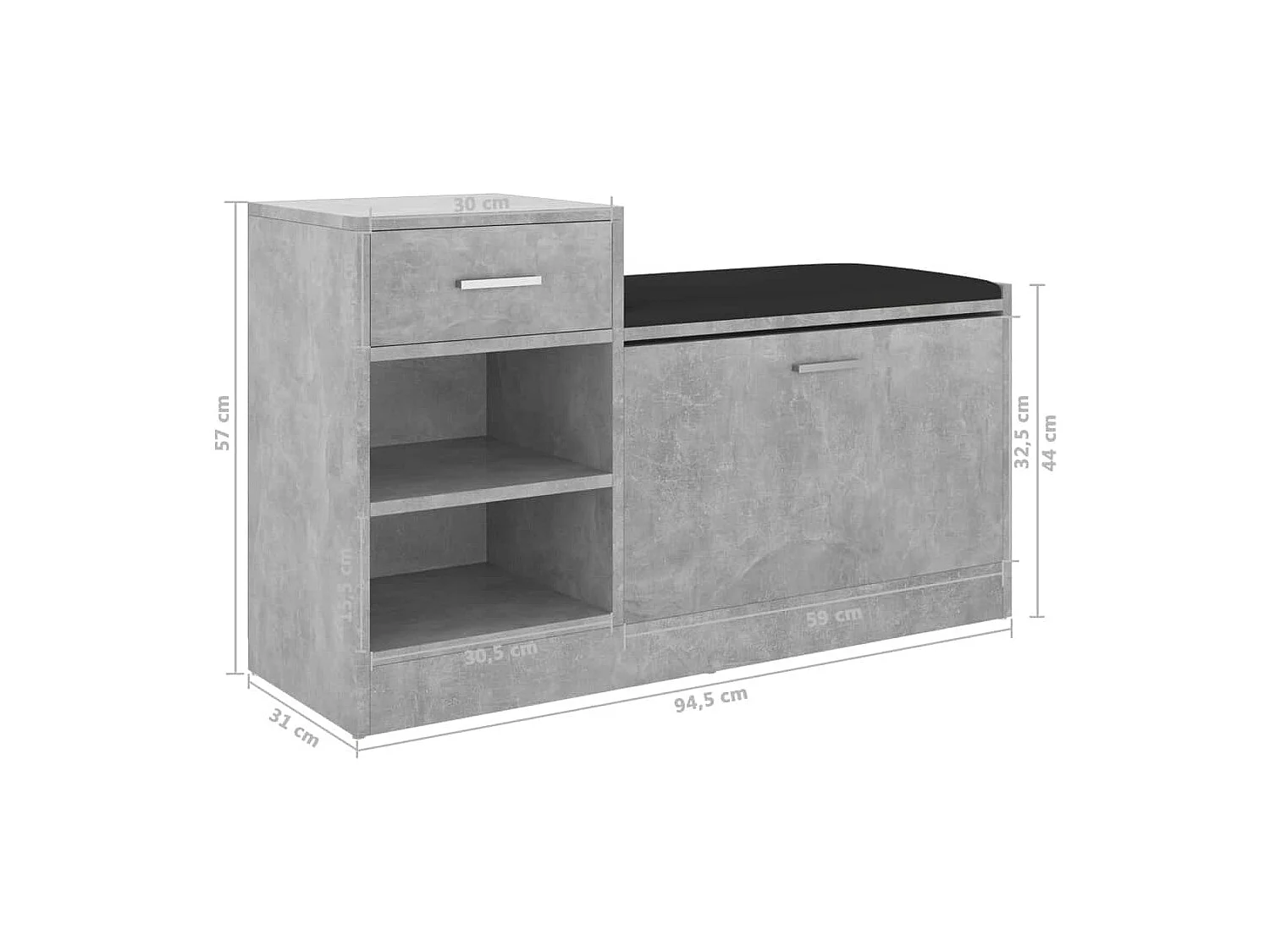 Banc à chaussures Gris béton 94,5x31x57