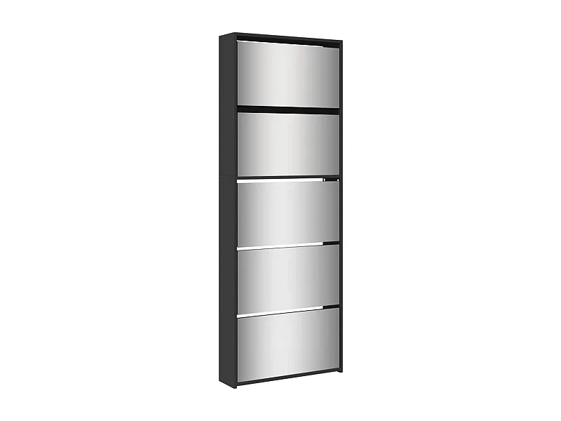 Armoire à chaussures 5 portes rabattables avec miroir Ranka H 170cm – Design moderne et élégant-Couleur Noir